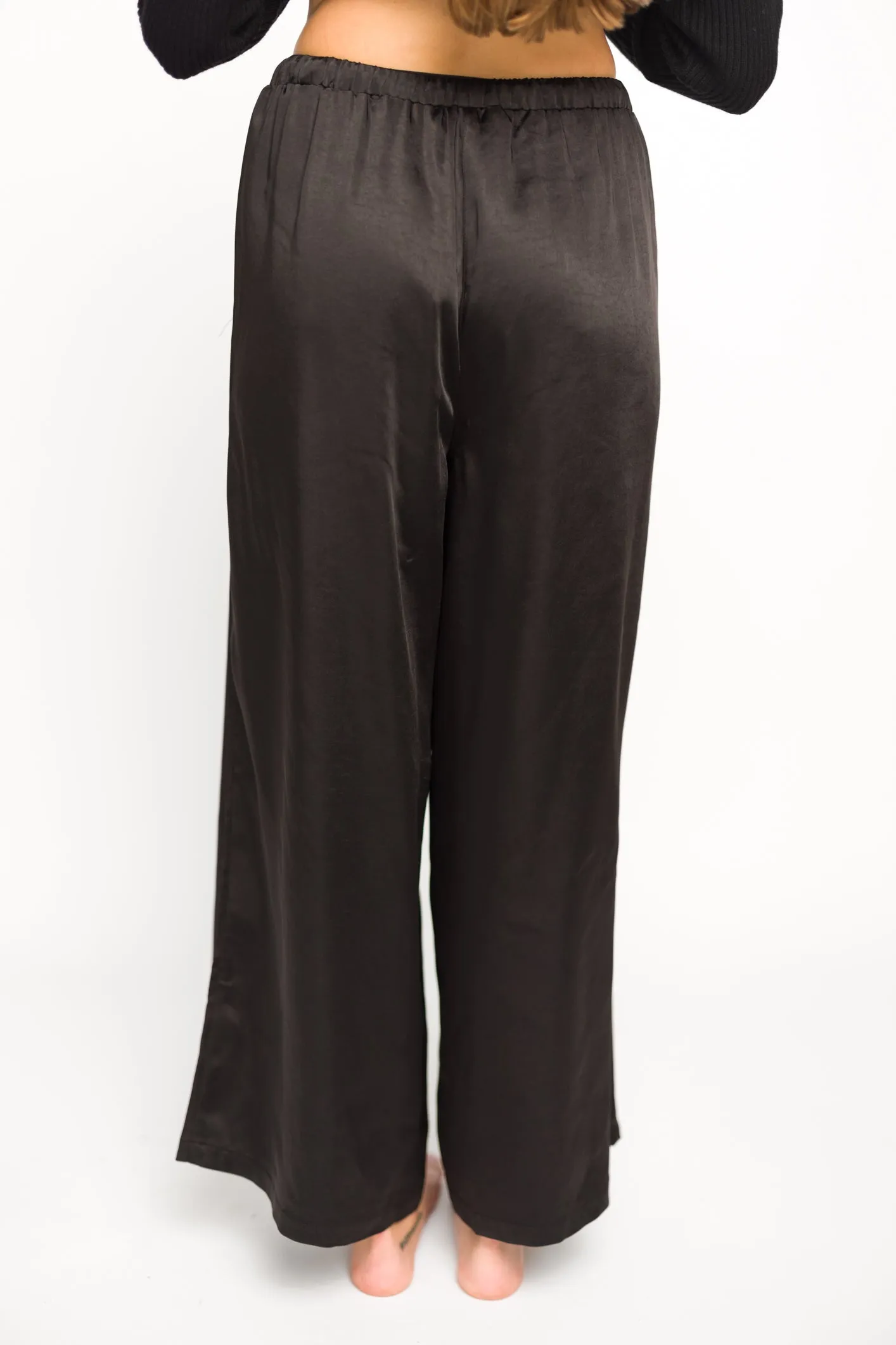 Mari Wide Leg Satin Pants in Black