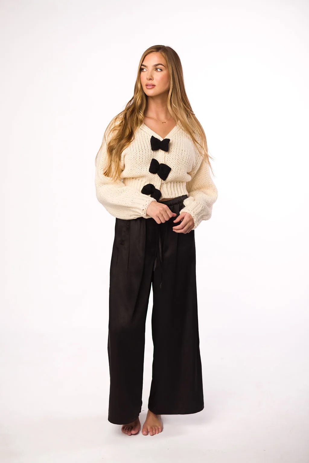 Mari Wide Leg Satin Pants in Black