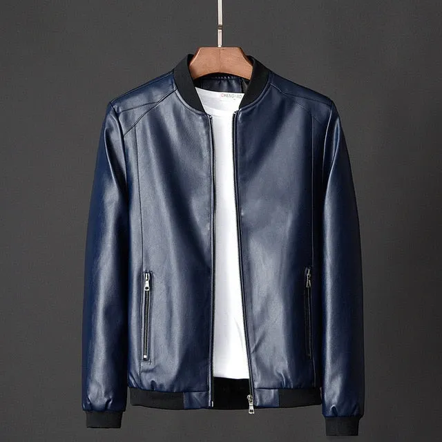 Men Leather Jacket Men's Stand Collar Coat Spring Autumn Casual Slim Big PU Zipper Jacket 8XL Male Moto Biker Coats Outerwear