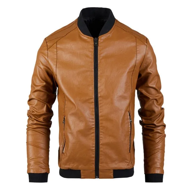 Men Leather Jacket Men's Stand Collar Coat Spring Autumn Casual Slim Big PU Zipper Jacket 8XL Male Moto Biker Coats Outerwear