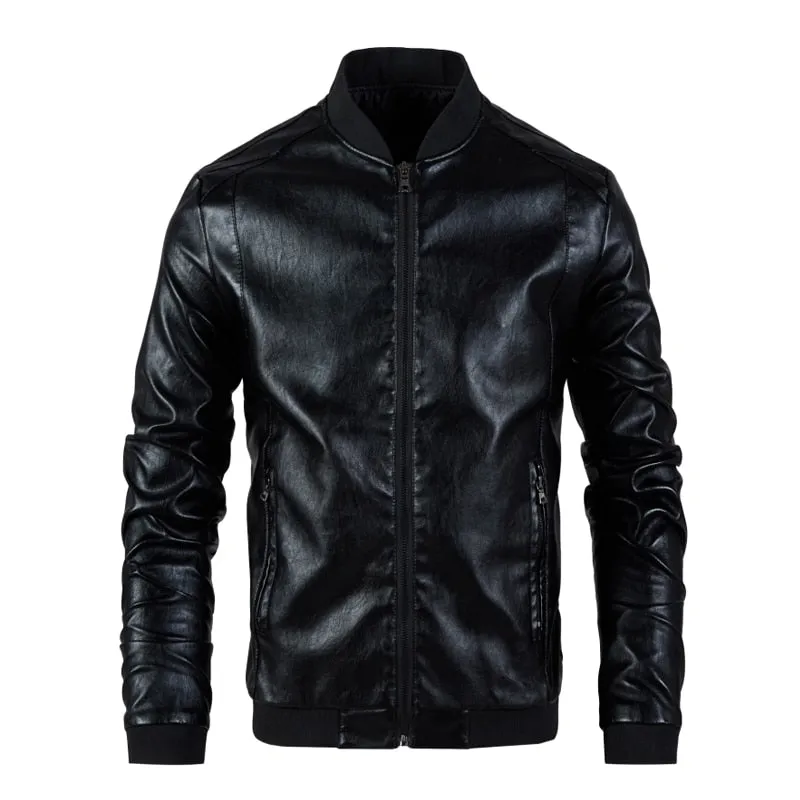 Men Leather Jacket Men's Stand Collar Coat Spring Autumn Casual Slim Big PU Zipper Jacket 8XL Male Moto Biker Coats Outerwear