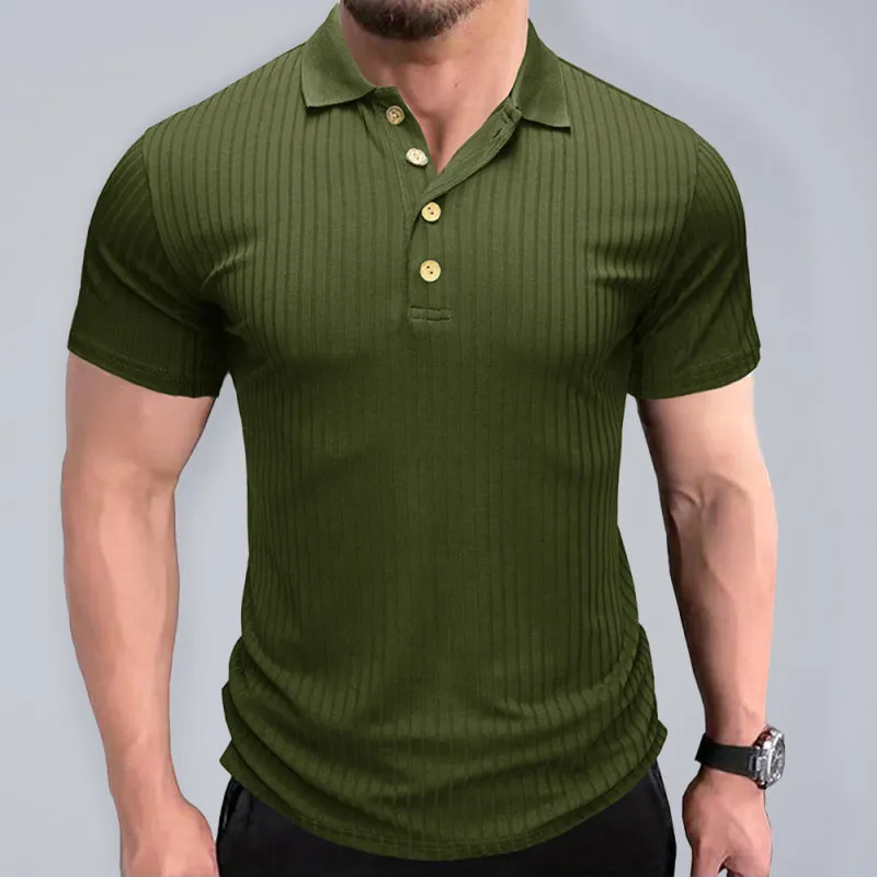 Men's solid-color button-down short-sleeve polo shirt