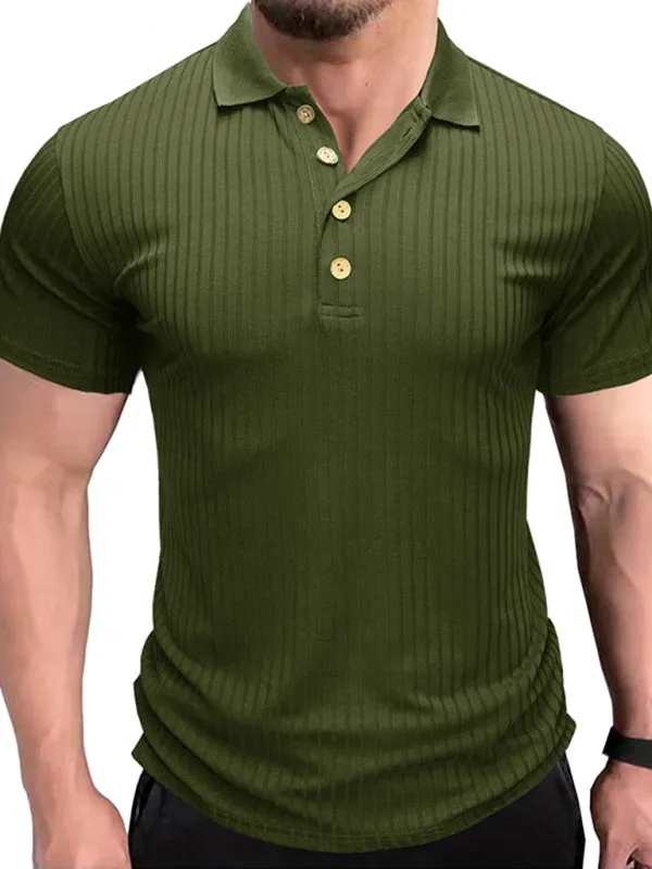 Men's solid-color button-down short-sleeve polo shirt