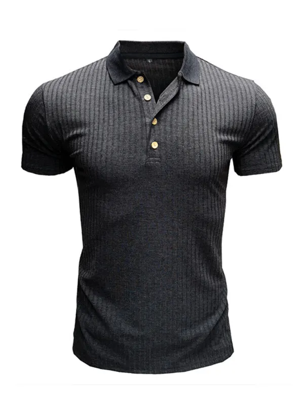 Men's solid-color button-down short-sleeve polo shirt