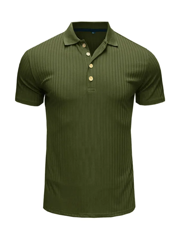 Men's solid-color button-down short-sleeve polo shirt