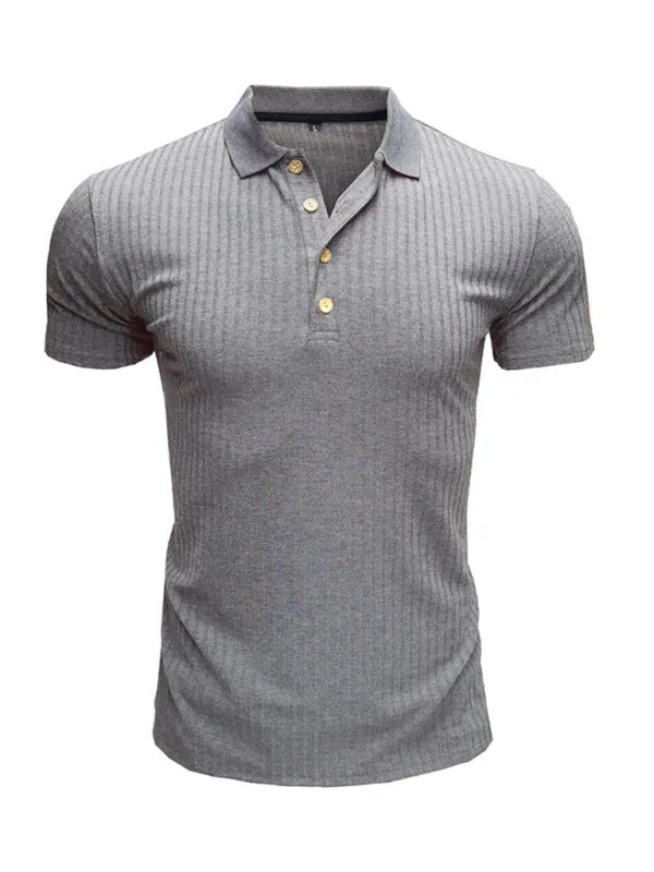 Men's solid-color button-down short-sleeve polo shirt