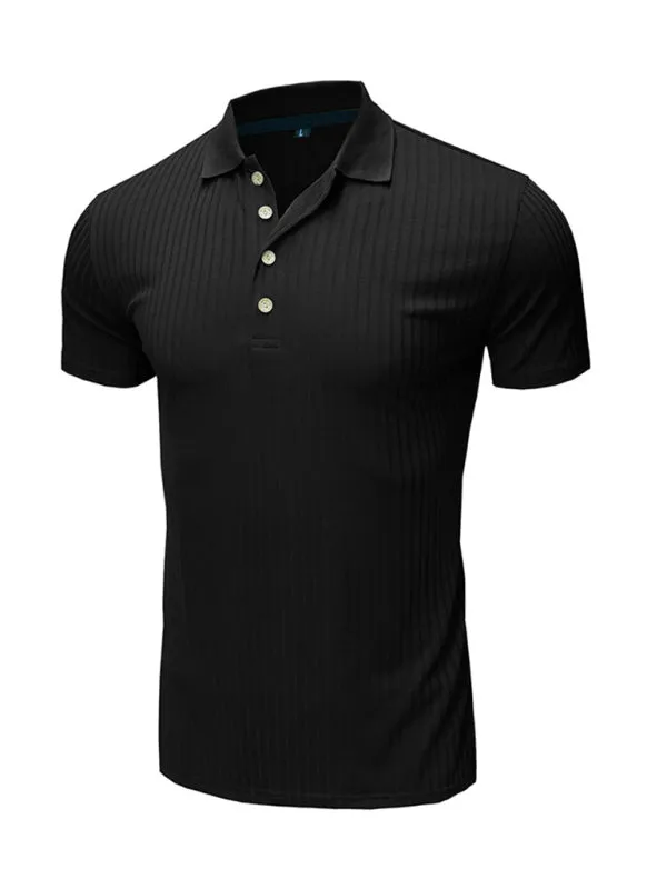 Men's solid-color button-down short-sleeve polo shirt