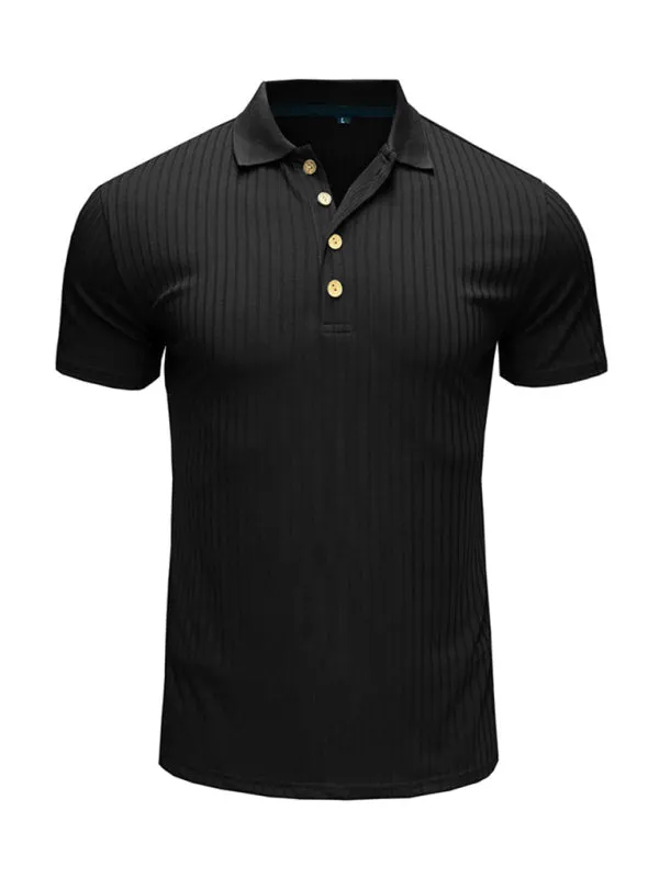 Men's solid-color button-down short-sleeve polo shirt