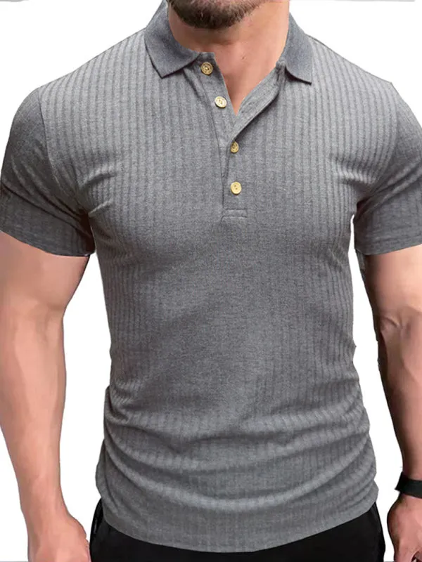 Men's solid-color button-down short-sleeve polo shirt