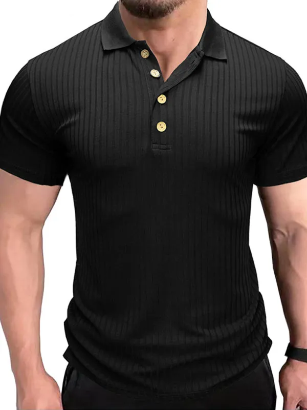 Men's solid-color button-down short-sleeve polo shirt