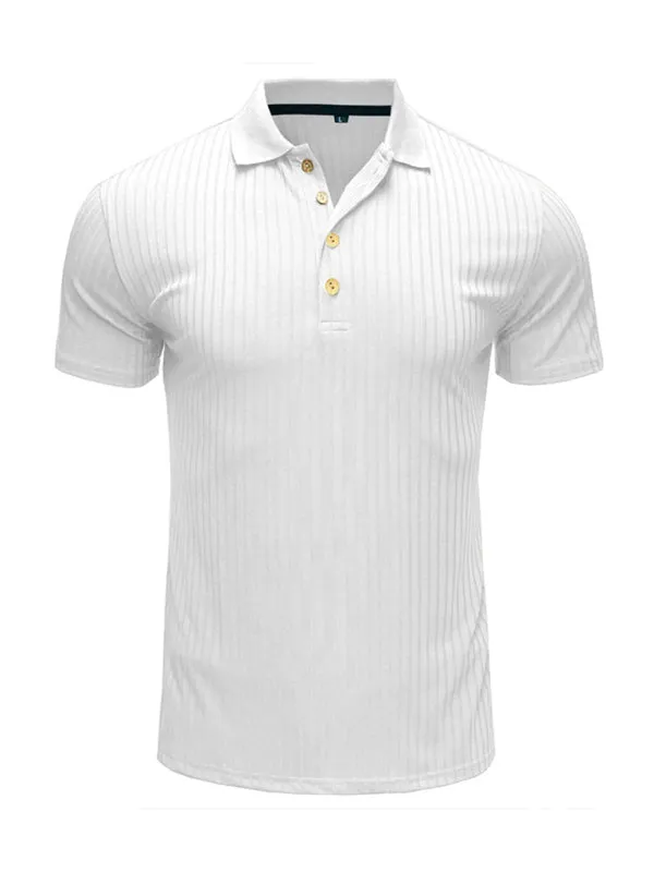 Men's solid-color button-down short-sleeve polo shirt