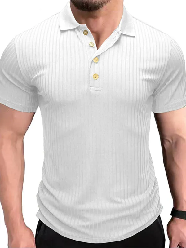 Men's solid-color button-down short-sleeve polo shirt