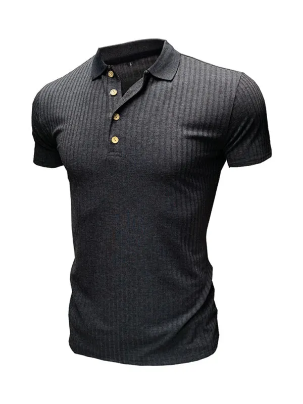 Men's solid-color button-down short-sleeve polo shirt