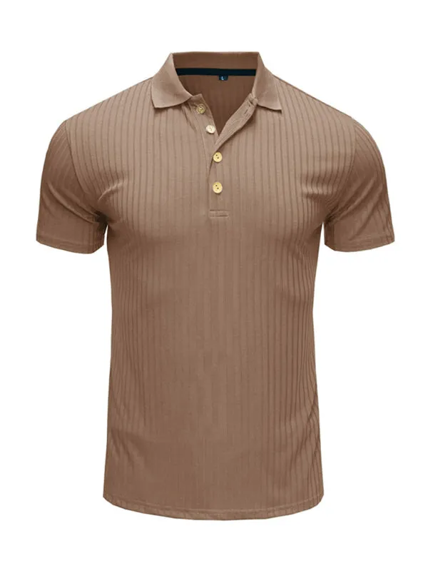 Men's solid-color button-down short-sleeve polo shirt