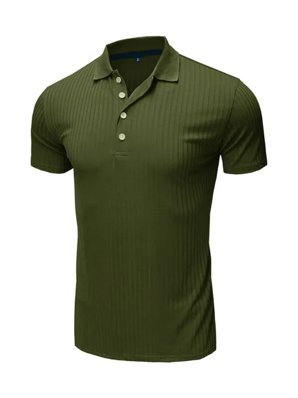 Men's solid-color button-down short-sleeve polo shirt