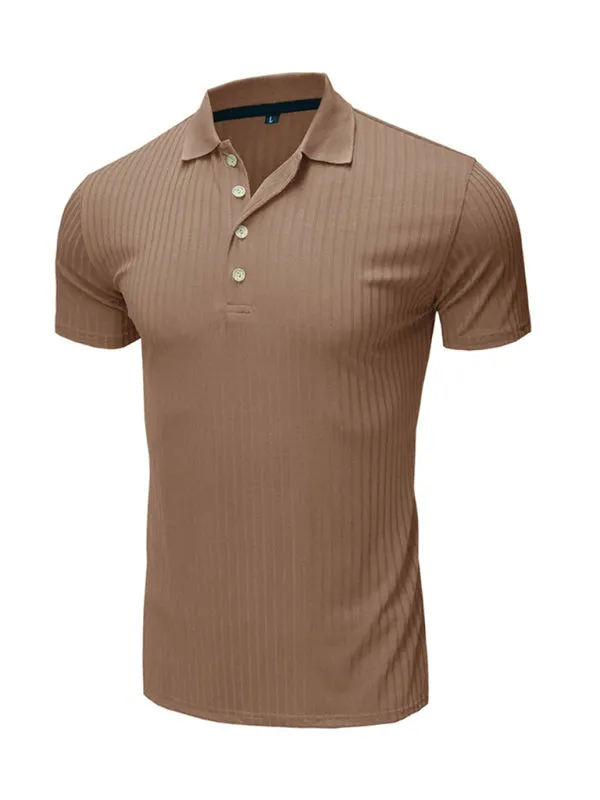 Men's solid-color button-down short-sleeve polo shirt