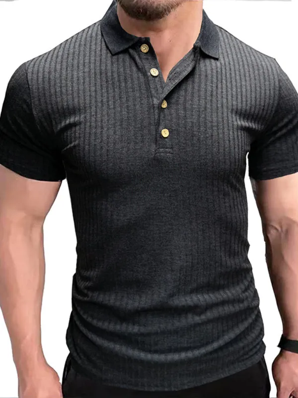 Men's solid-color button-down short-sleeve polo shirt