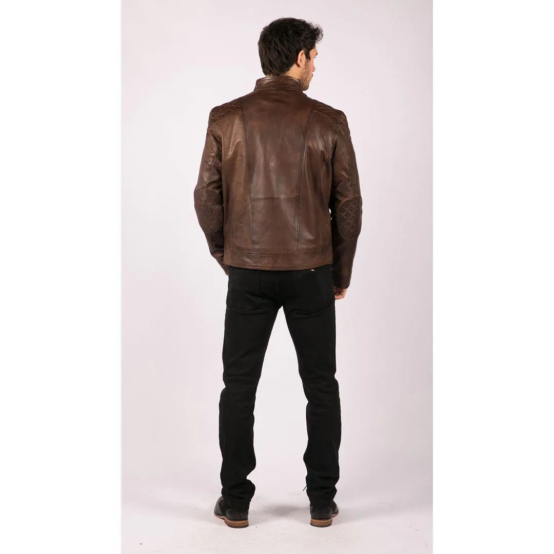 Mens Vintage Antique Brown Biker Style Real Leather Jacket Retro Casual Design