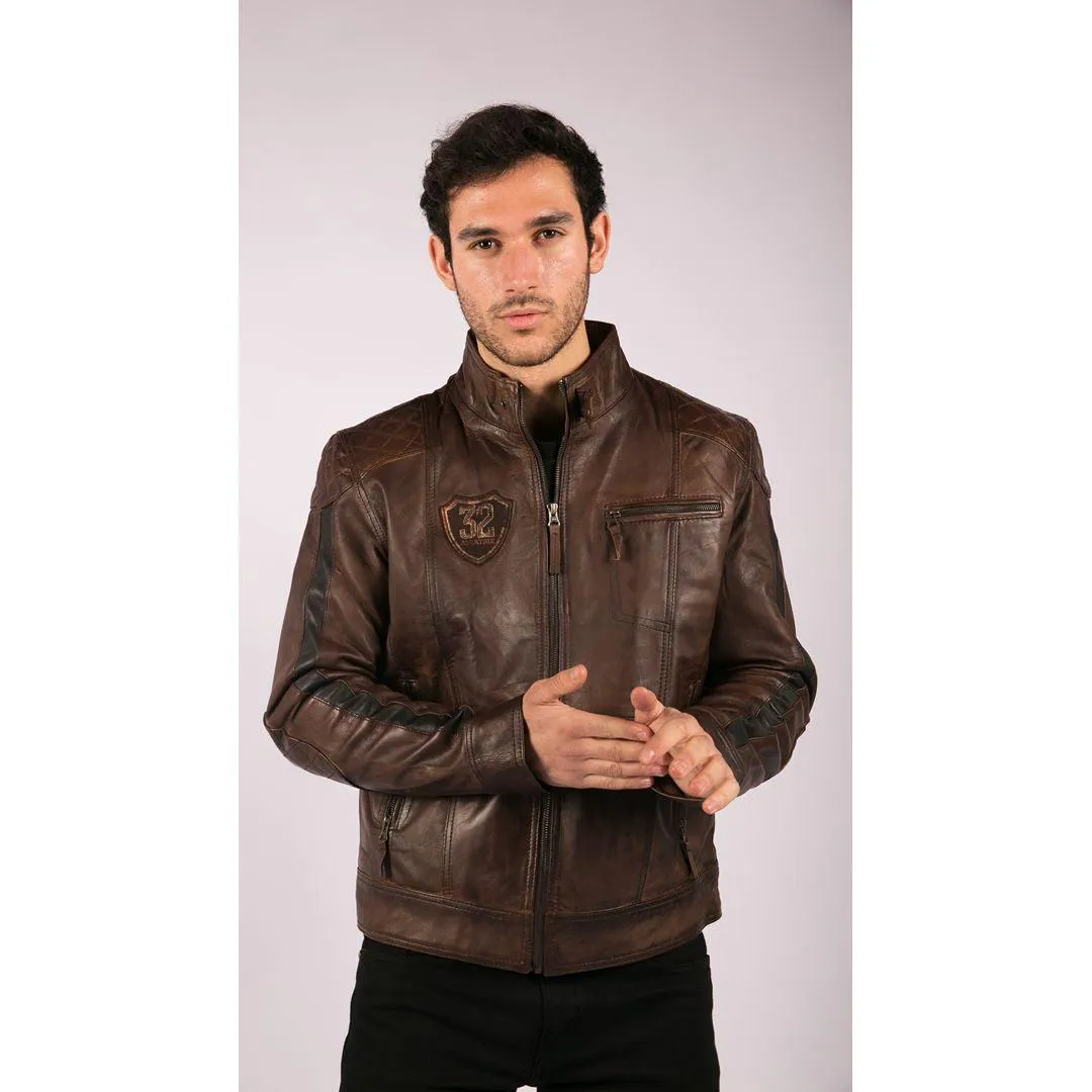 Mens Vintage Antique Brown Biker Style Real Leather Jacket Retro Casual Design