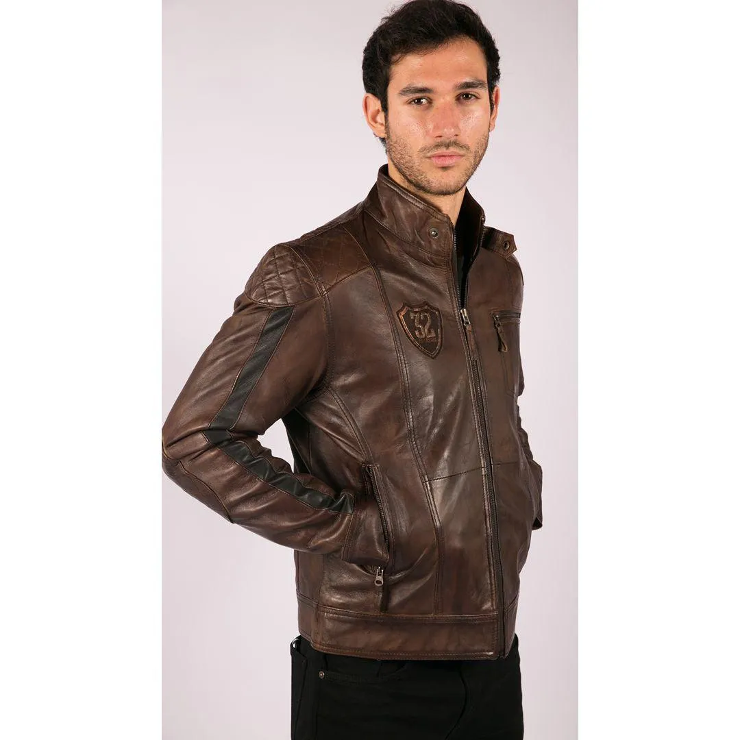 Mens Vintage Antique Brown Biker Style Real Leather Jacket Retro Casual Design