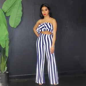 Navy Stripe Pants Set