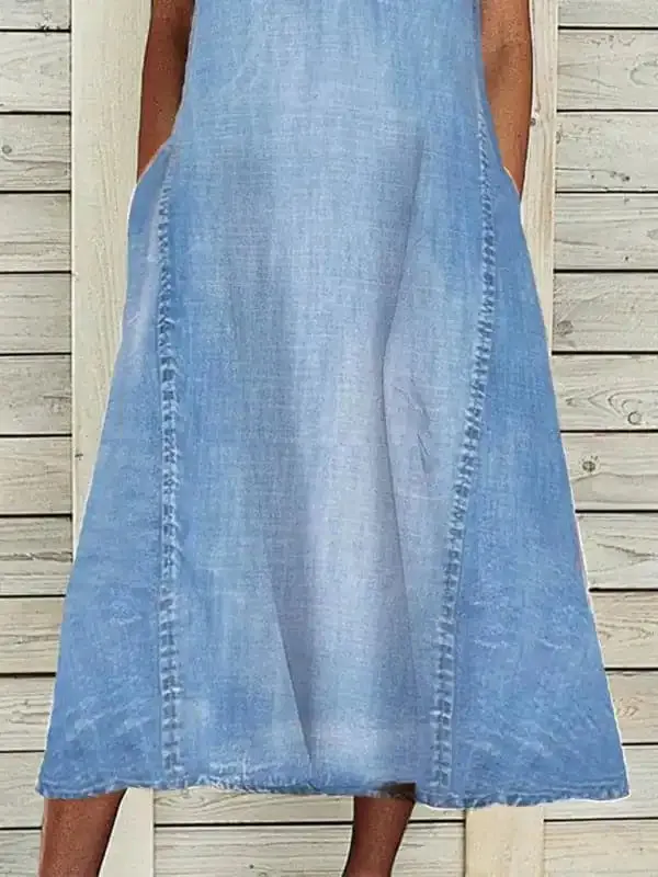 New solid color sleeveless V-neck loose casual denim dress