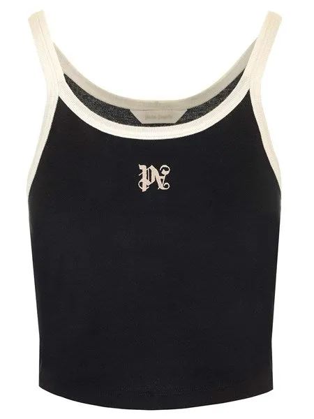 Palm Angels Black crop top with monogram