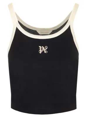 Palm Angels Black crop top with monogram