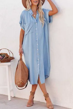 Pocket Tencel Button Down Midi Dress