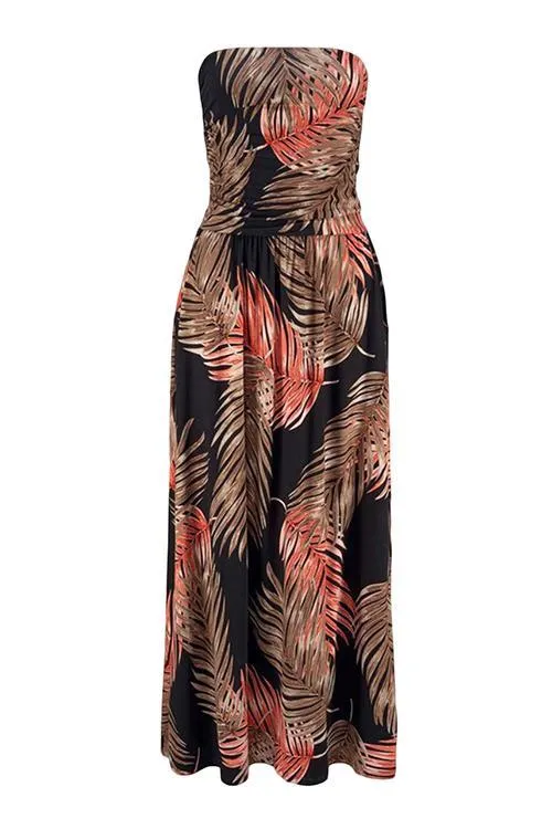 Print Strapless Pockets Maxi Dress