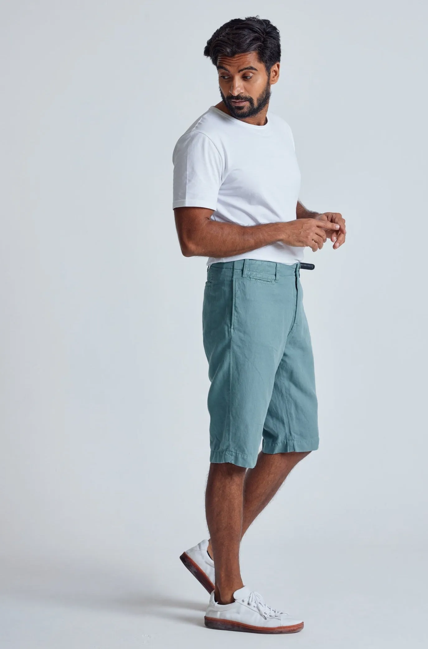 Retro-Blue The Bird Regular Fit Shorts - GOTS Certified Organic Cotton and Linen