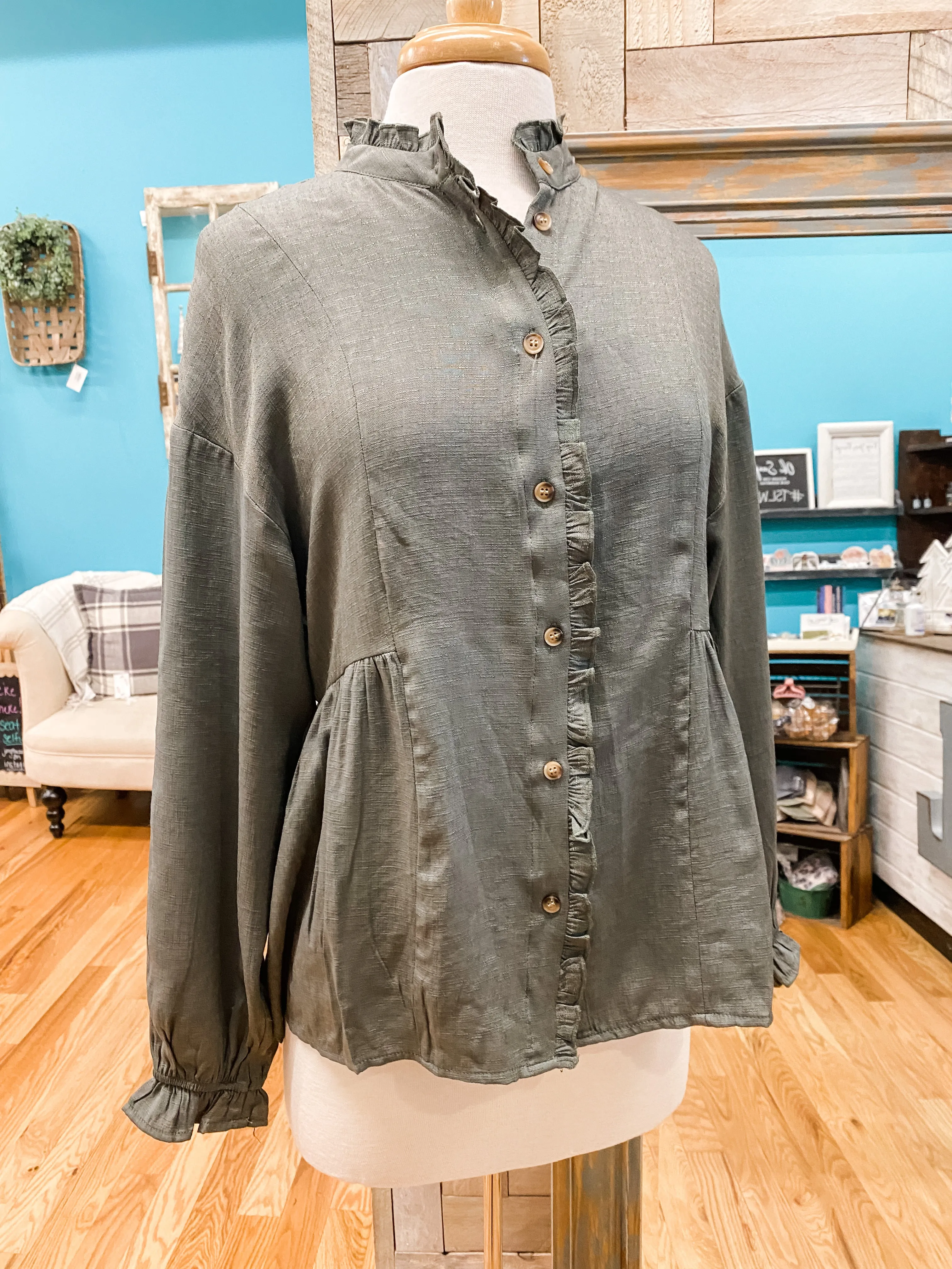 Ruffled Placket Blouse