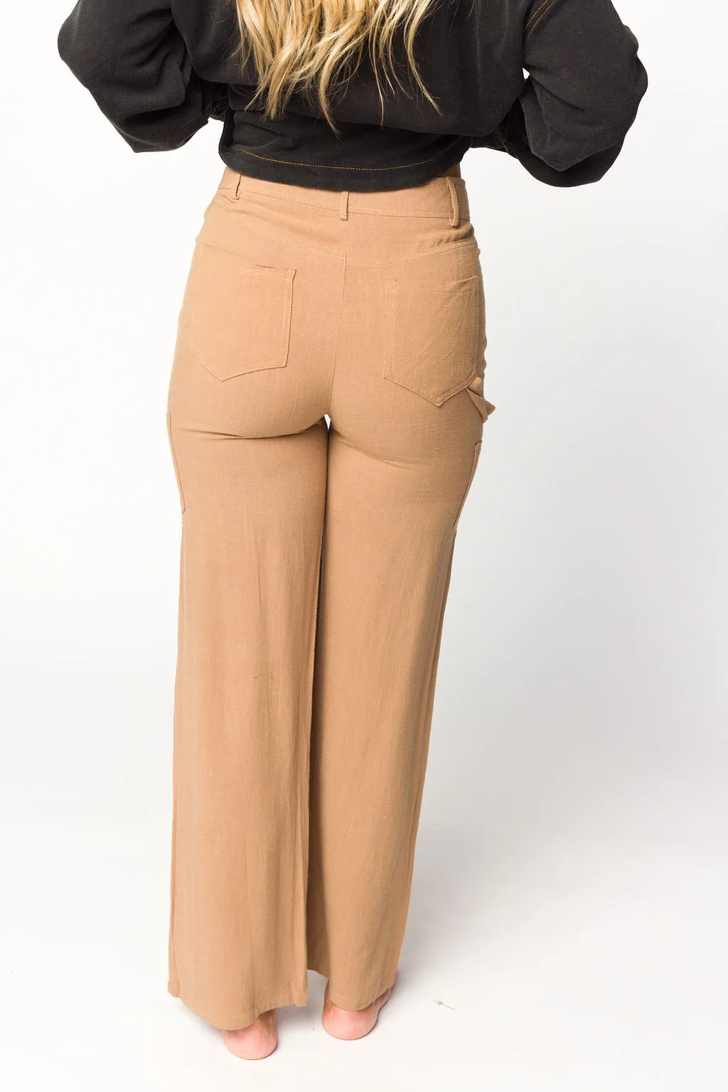 Sadie Linen Cargo Pants With Pockets in Taupe