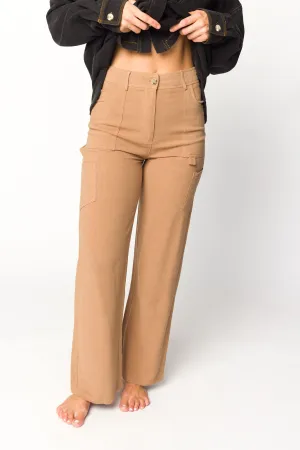 Sadie Linen Cargo Pants With Pockets in Taupe