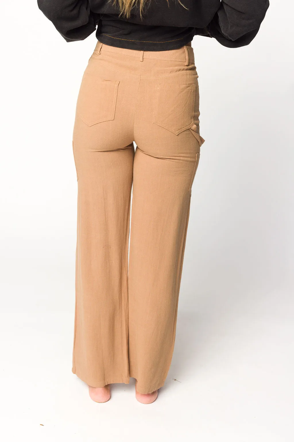 Sadie Linen Cargo Pants With Pockets in Taupe