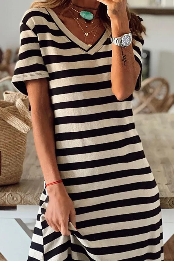 Stripe V Neck Slit Maxi Dress