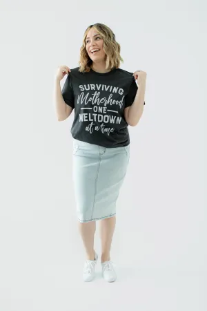 Surviving Motherhood Meltdown Graphic Tee in Heather Grey (FINAL SALE)