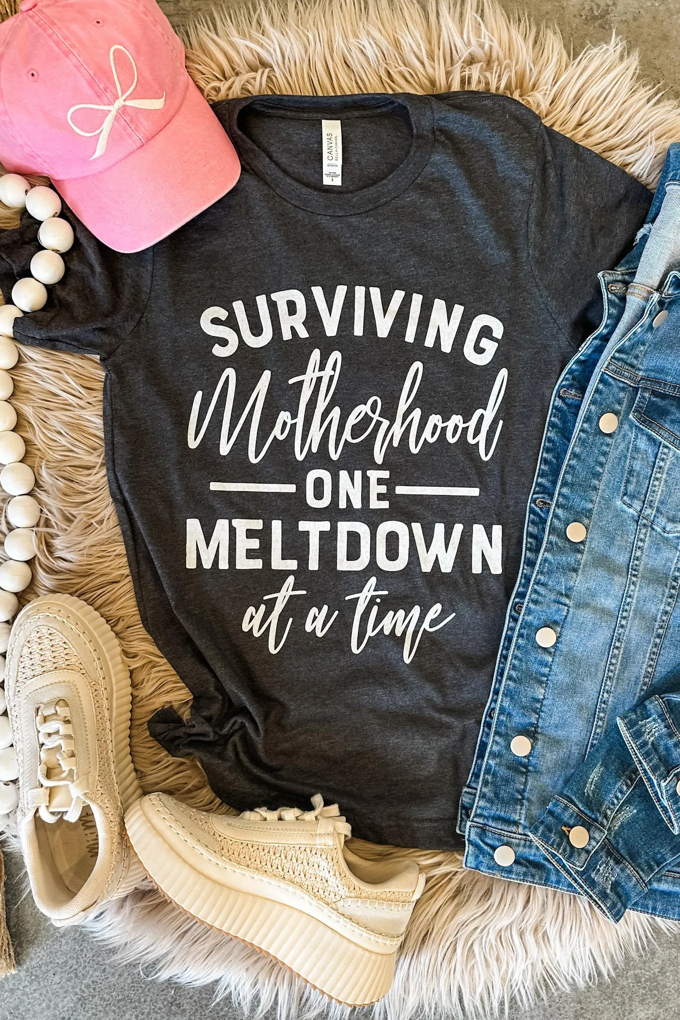 Surviving Motherhood Meltdown Graphic Tee in Heather Grey (FINAL SALE)