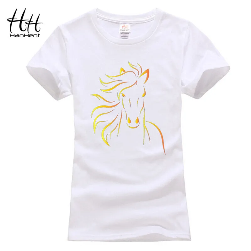 T-shirts HanHent Brand Design Print Horse Women Tshirt Girls Black T-Shirt