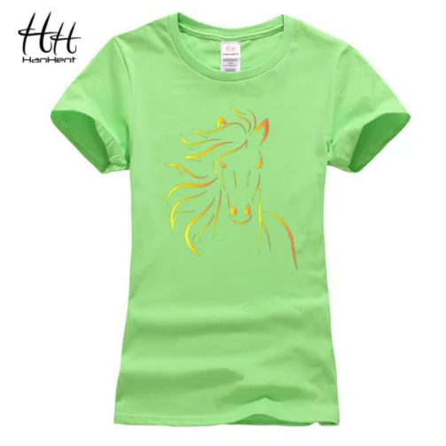 T-shirts HanHent Brand Design Print Horse Women Tshirt Girls Black T-Shirt