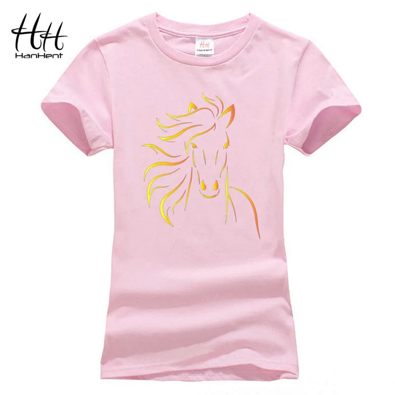 T-shirts HanHent Brand Design Print Horse Women Tshirt Girls Black T-Shirt