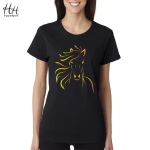 T-shirts HanHent Brand Design Print Horse Women Tshirt Girls Black T-Shirt