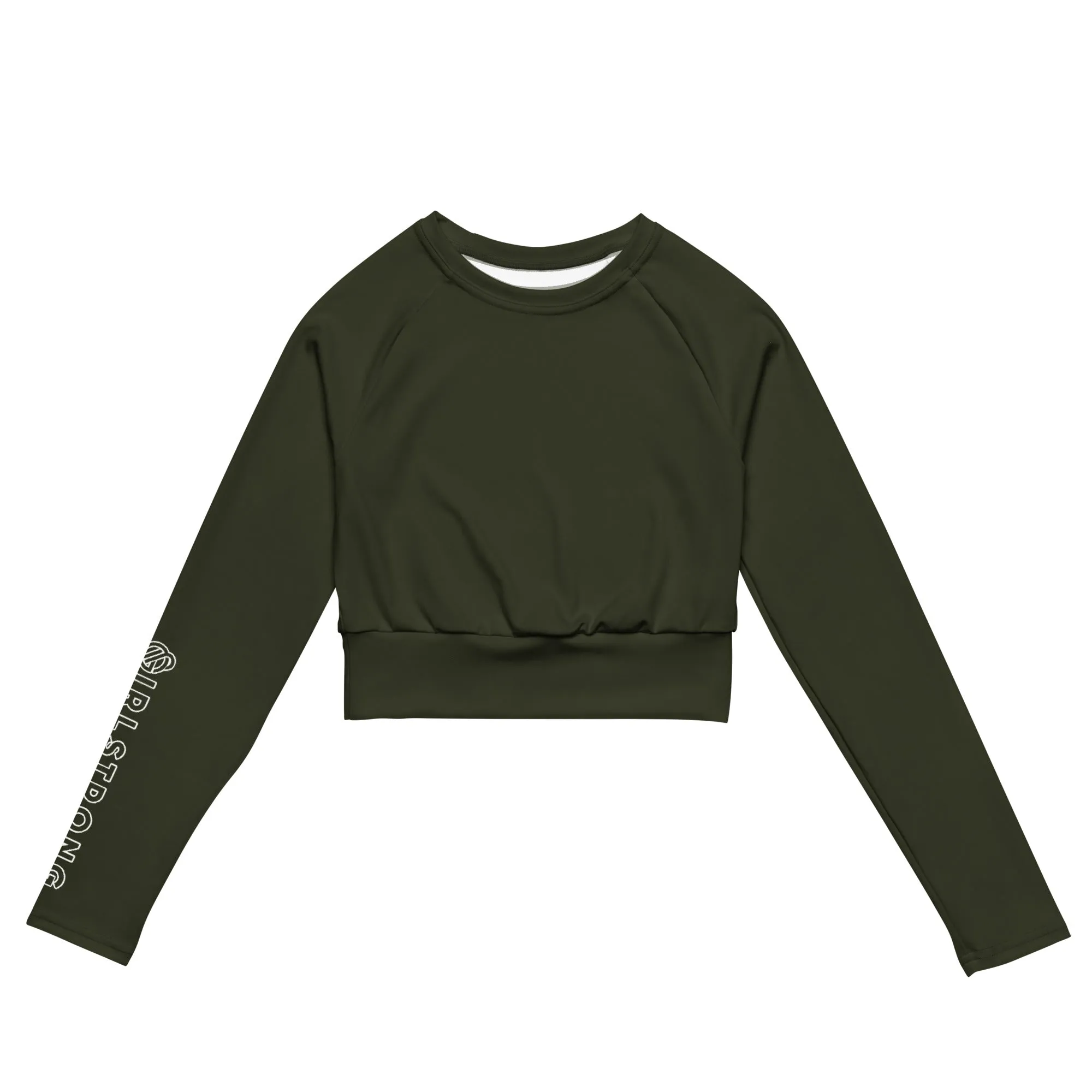 THE ESSENTIAL, SOFT AND STRETCHY, LONG SLEEVE FITTED CROP TOP GS LOGO OLIVE