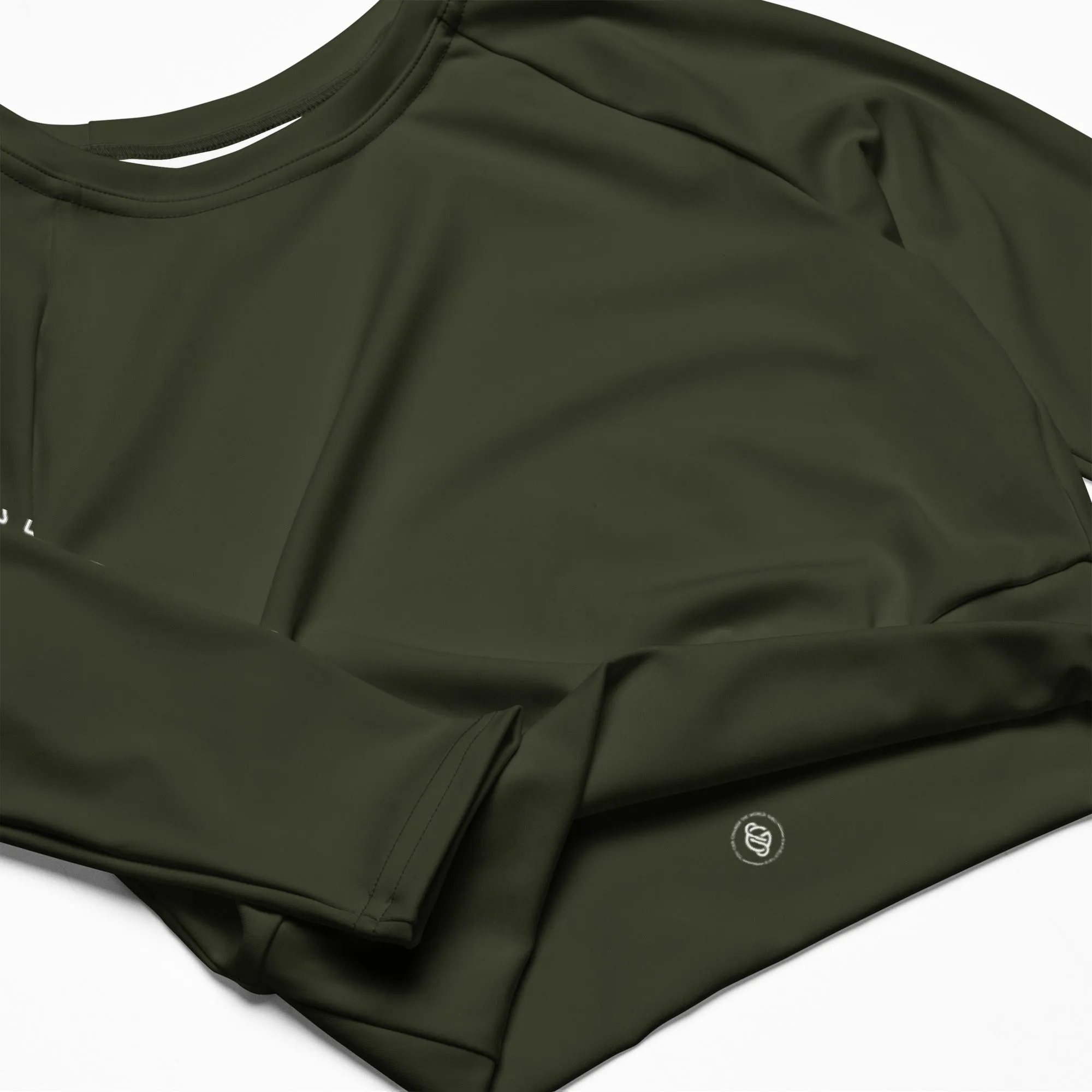 THE ESSENTIAL, SOFT AND STRETCHY, LONG SLEEVE FITTED CROP TOP GS LOGO OLIVE