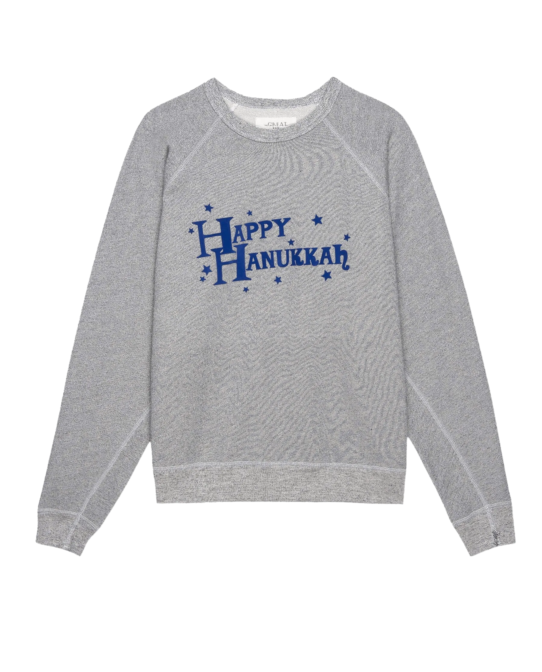 The Men's College Sweatshirt. Graphic -- Varsity Grey with Hannukah Graphic