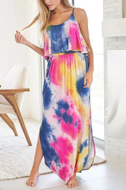 Tie Dye Slit Slip Maxi Dress