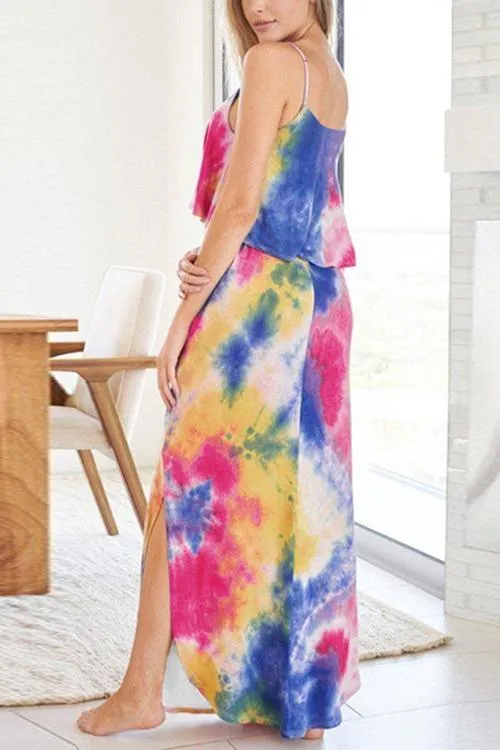 Tie Dye Slit Slip Maxi Dress