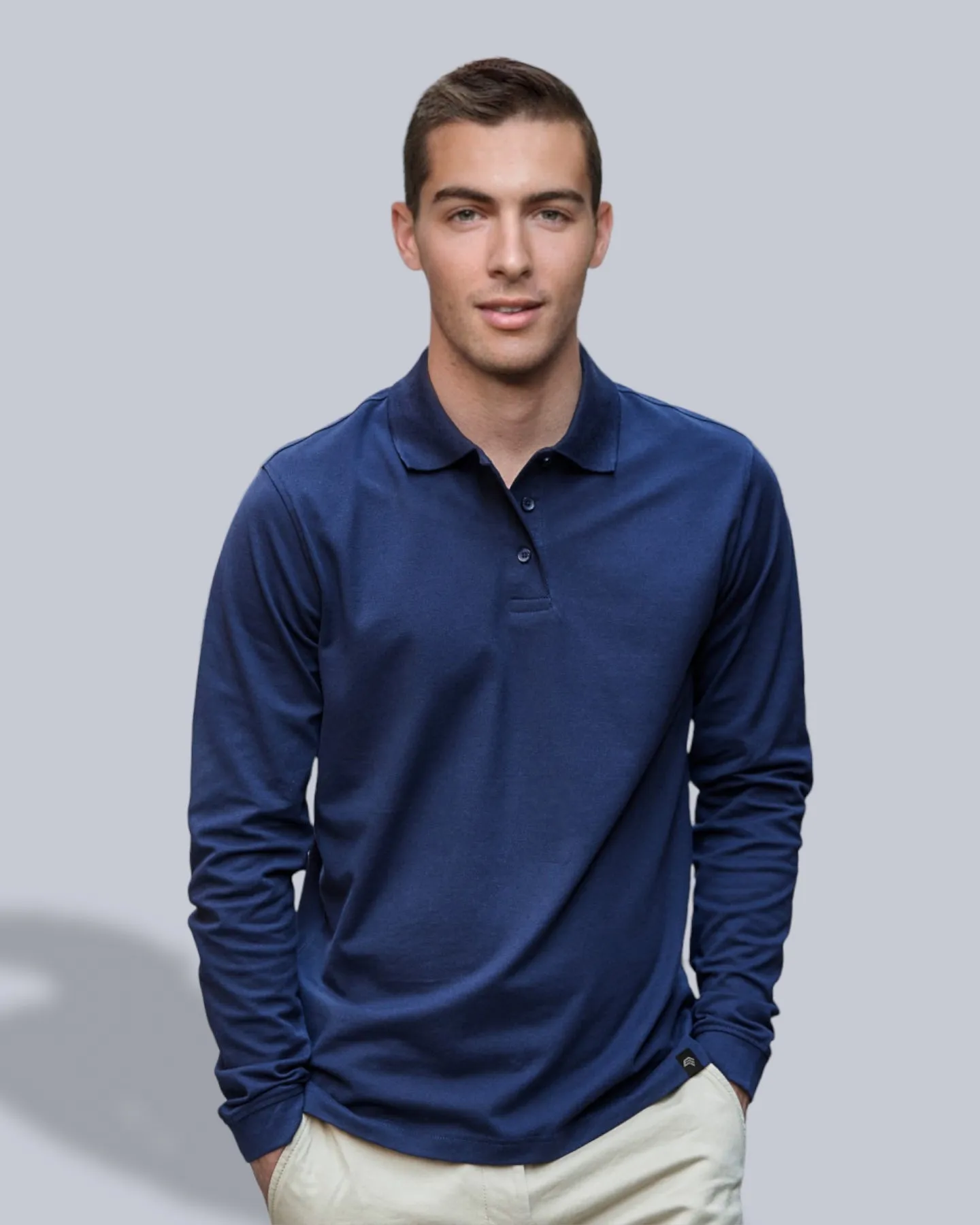 TJS 1406 ― Luxury Longsleeve Stretch Polo Shirt - Navy Blau