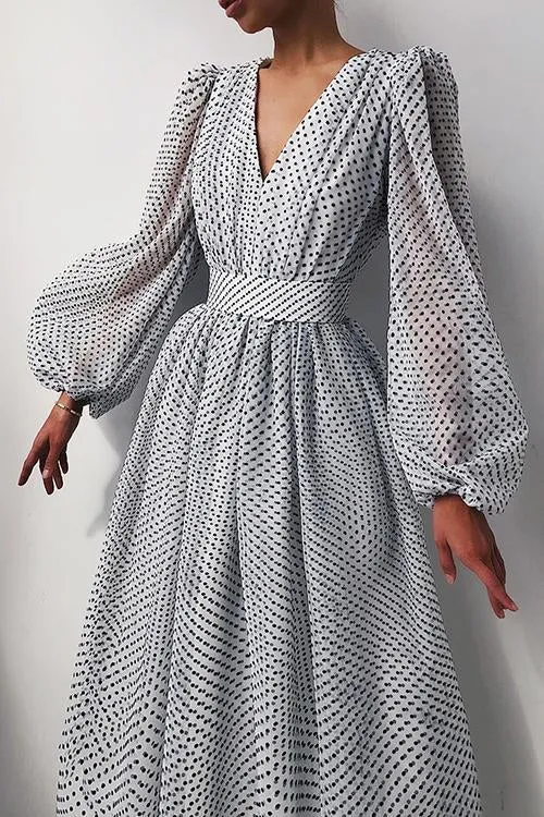 V Neck Puff Sleeve Maxi Dress