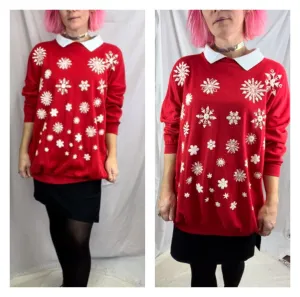 Vintage 80s 90s | Red Puffy Paint Snowflake Ugly Christmas Sweater | Free Size